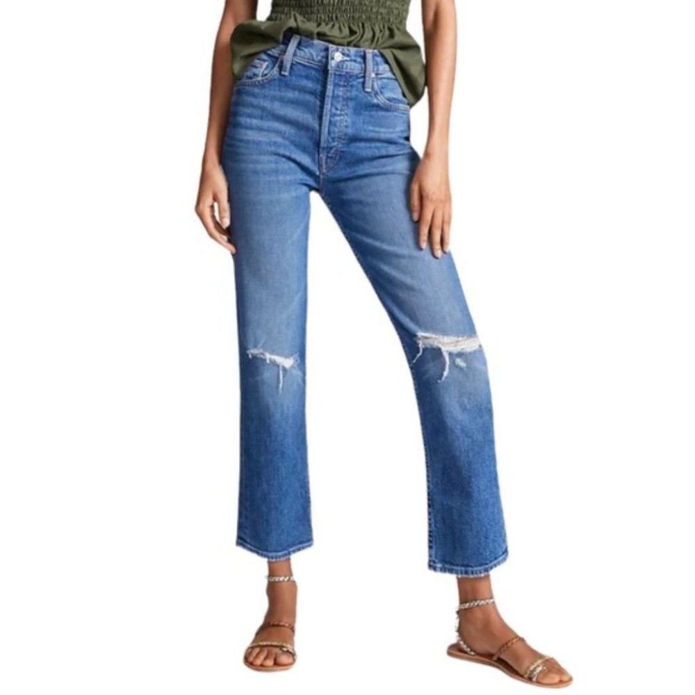 NWT MOTHER SUPERIOR The Tomcat Straight Jeans Distressed Size 34